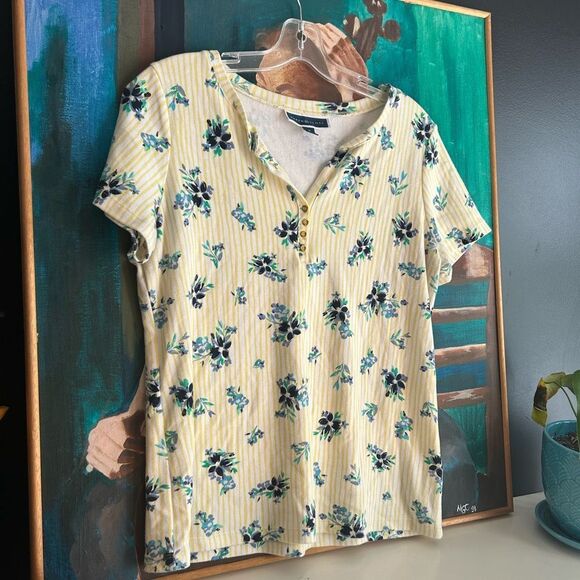 Karen Scott Yellow Floral Short Sleeve Top - Picture 5 of 16